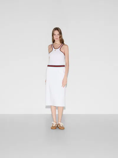 Gucci White Skirt With Web Detail On The Waist And Logo Lettering Embroidery On The Front In Cotton Woman