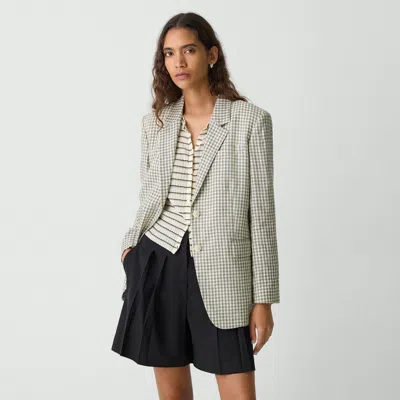 Theory Relaxed Blazer In Checked Linen-blend In Cream Multi
