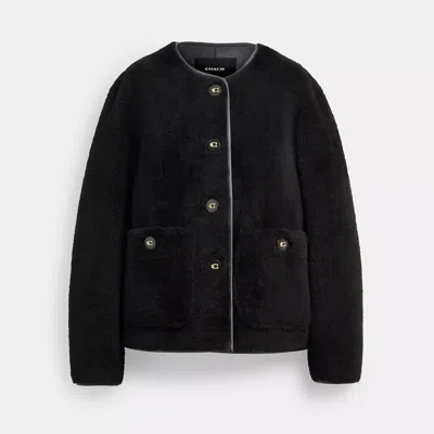 Coach Fluffy Shearling Coat In Black