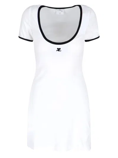 Courrèges Black/white Mini Dress In Cotton In White
