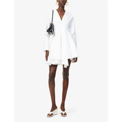 Alaïa Asym Belt Dress In Poplin In Blanc