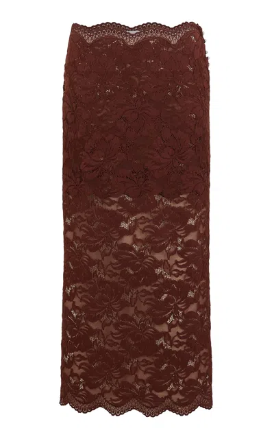 Rabanne Floral Stretch-guipure Lace Midi Skirt In Burgundy