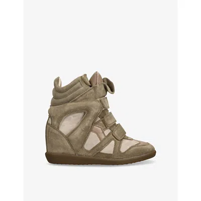 Isabel Marant Bekett Leather And Suede Wedge Sneakers In Taupe