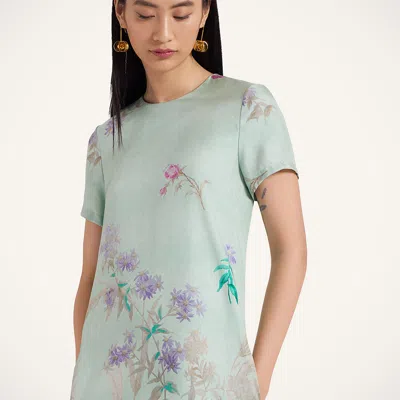 La Doublej Swing Feather-trimmed Printed Silk-twill Maxi Dress In Green