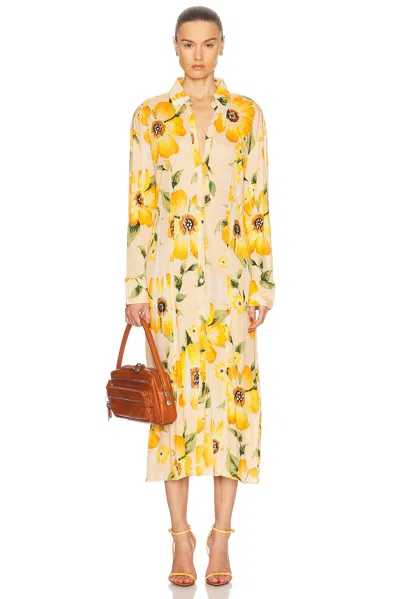 Acne Studios Floral-print Jersey Midi Shirt Dress In Orange