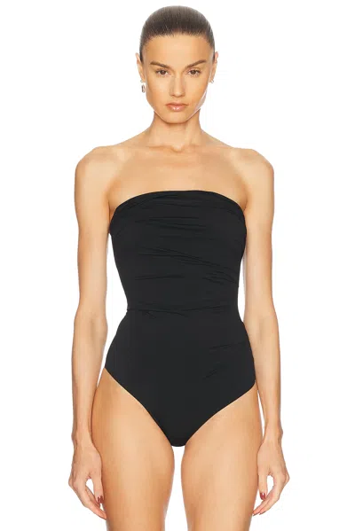 Agolde Gwyneth Strapless Ruched Stretch-jersey Bodysuit In Black