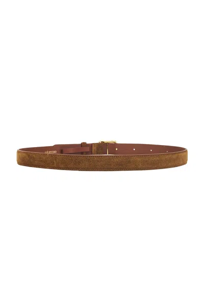 Lie Studio Georgia Wide Belt In Maple Brown Suede
