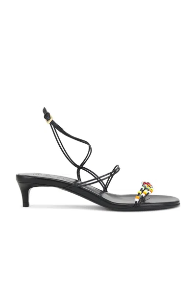 Khaite Loop Beaded Leather Sandals In Black