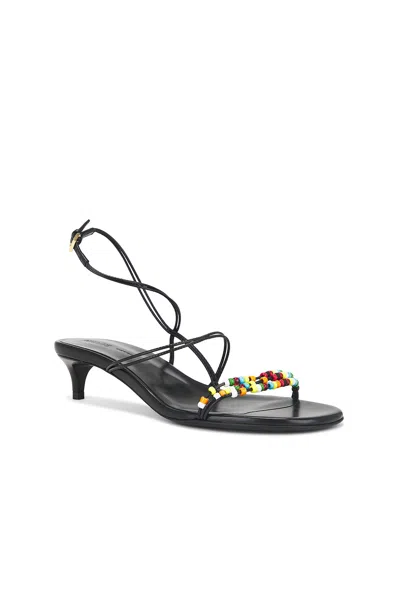 Khaite Loop Beaded Leather Sandals In Black