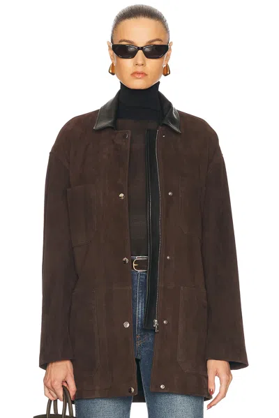 Nour Hammour Brown Bam Suede Jacket In Mocha Suede & Black