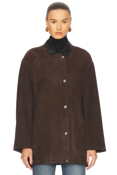 Nour Hammour Brown Bam Suede Jacket In Mocha Suede & Black