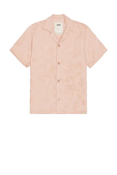 Oas Puzzlotec Texture Terry Cloth Camp Shirt In Pink