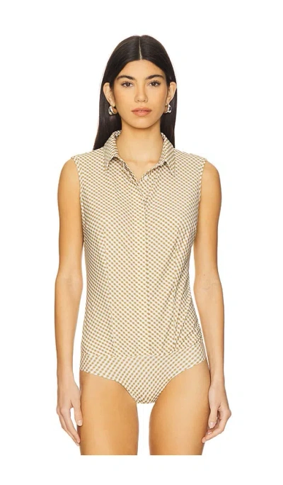 Commando Classic Sleeveless Button Down Bodysuit In Cactus Gingham