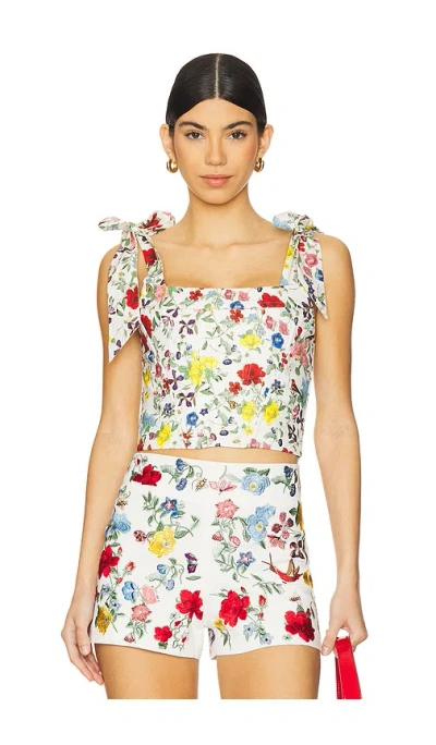 Alice And Olivia Alice + Olivia Clara Linen And Cotton Blend Top In Dollhouse