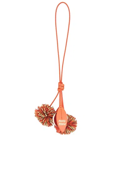 Miu Miu Pom Pom Bag Charm In Arancio & Soia