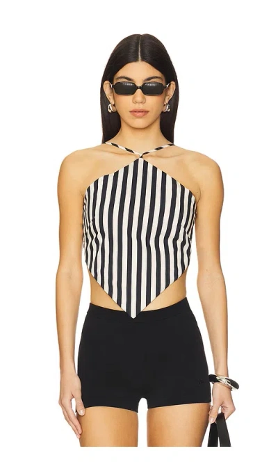 Simonmiller Kit Poplin Tie Top Black/macadamia Micro Stripe In Black & Macadamia Micro Stripe