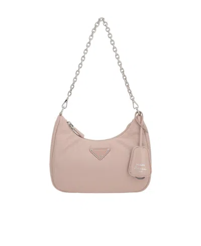 Prada Logo Plaque Chain-linked Shoulder Bag In Sleeping Lotus Color