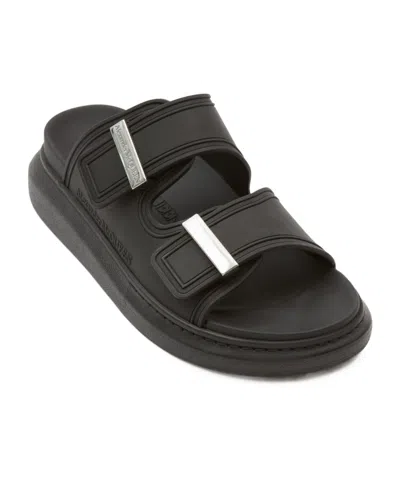 Alexander Mcqueen Rubber Slides With Buckled-straps In Black/silver