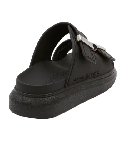 Alexander Mcqueen Rubber Slides With Buckled-straps In Black/silver
