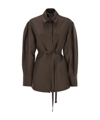 Max Mara Maxmara Women Affari - Linen And Silk Shirt With Belt In Brown