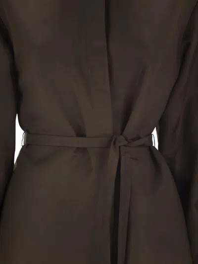 Max Mara Maxmara Women Affari - Linen And Silk Shirt With Belt In Brown