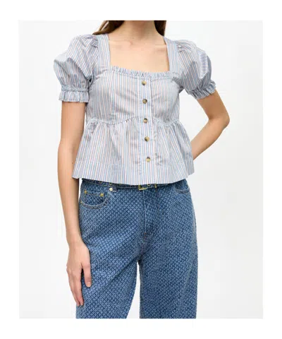 Ganni Candy Stripe Blouse In Soft Chambray In Soft Chambray