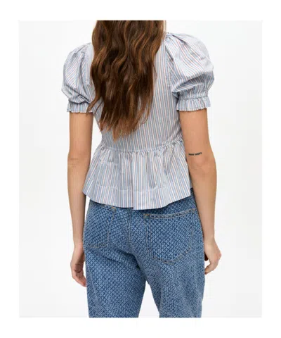 Ganni Candy Stripe Blouse In Soft Chambray In Soft Chambray