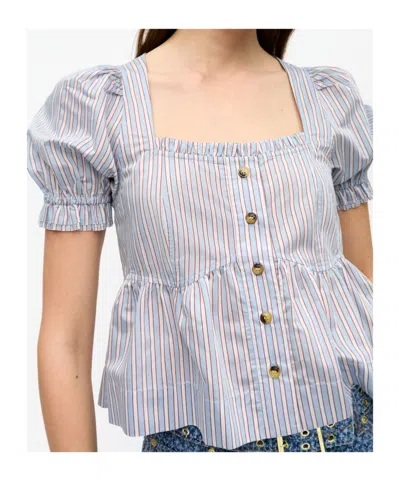 Ganni Candy Stripe Blouse In Soft Chambray In Soft Chambray