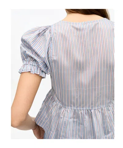 Ganni Candy Stripe Blouse In Soft Chambray In Soft Chambray