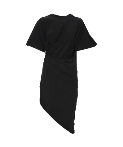 Mugler Draped Cotton Blend Jersey Mini Dress In Black