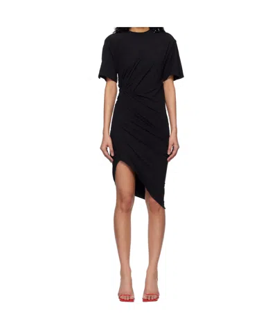 Mugler Draped Cotton Blend Jersey Mini Dress In Black