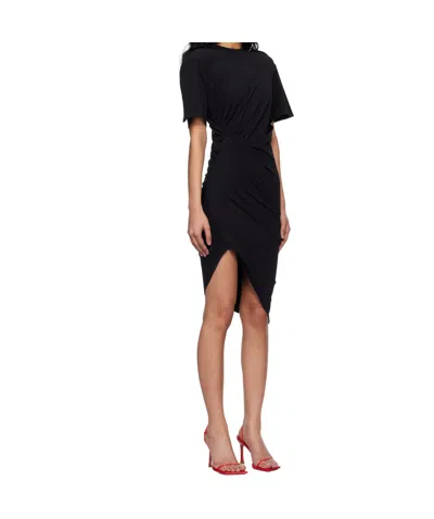 Mugler Draped Cotton Blend Jersey Mini Dress In Black