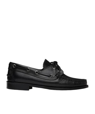 Aeyde Harris Polished Stitched Bow Loafers In Black