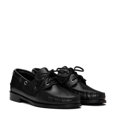 Aeyde Harris Polished Stitched Bow Loafers In Black