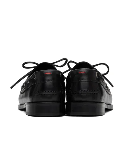 Aeyde Harris Polished Stitched Bow Loafers In Black