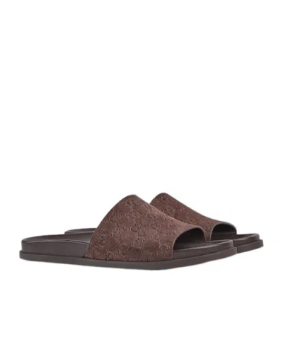 Gucci Brown Calf Leather Bos Taurus Flat Sandals In Brown