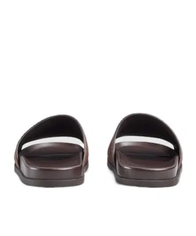 Gucci Brown Calf Leather Bos Taurus Flat Sandals In Brown