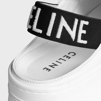 Celine Block Wedge Mule In Calfskin And Textile With  Jacquard In Fluorescent White/black