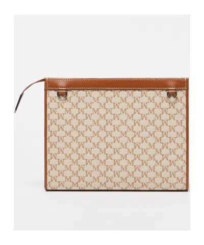 Max Mara Shoulder Bag With Chain Strap And Contrast Stitching In Hazelnut Brown