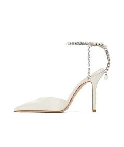 Jimmy Choo Slingback Saeda 100 In Satin With Applied Crystals In White