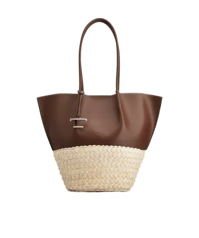Tod's Shopping Bag In Straw And Leather Medium In Brown