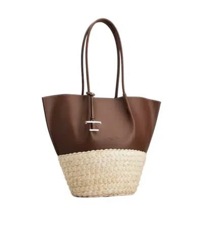Tod's Shopping Bag In Straw And Leather Medium In Brown