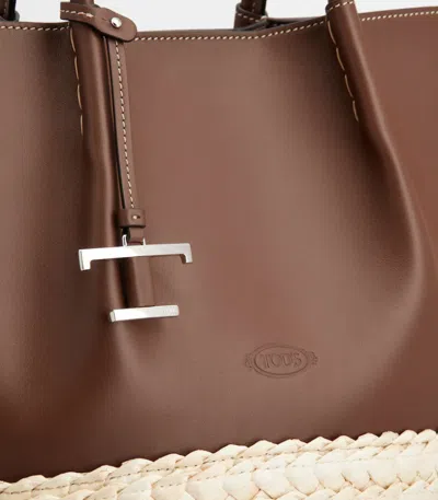 Tod's Shopping Bag In Straw And Leather Medium In Brown