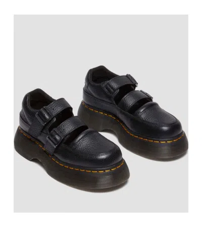 Dr. Martens Black Buzz Milled Nappa Leather Mary Jane Loafers In Black Milled Nappa