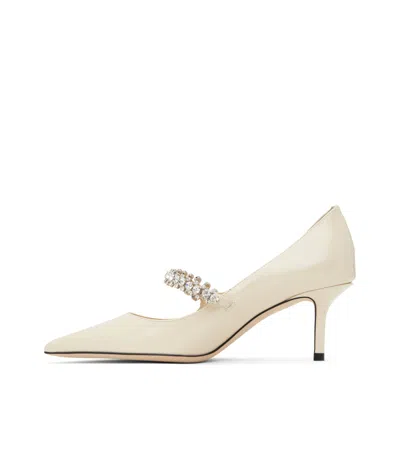 Jimmy Choo 'bing' White Pumps With Crystal Embellishments And High Cone Heel In Nude