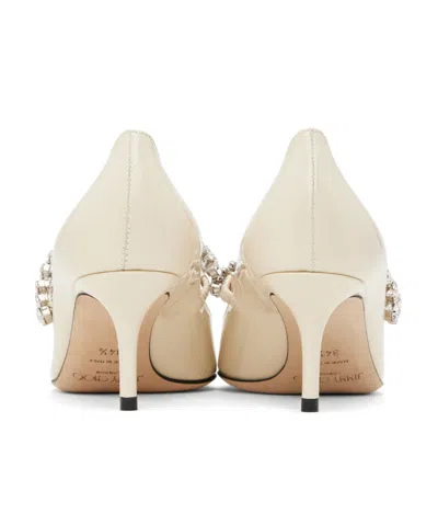 Jimmy Choo 'bing' White Pumps With Crystal Embellishments And High Cone Heel In Nude