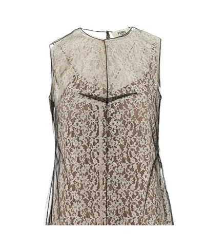 Fendi Sm Dress Black White Lace Flowers In Nude
