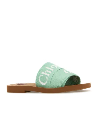 Chloé Slippers Woody In Lino Verde Menta  Donna In Green