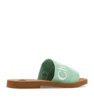 Chloé Slippers Woody In Lino Verde Menta  Donna In Green