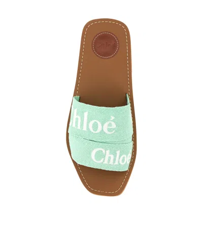 Chloé Slippers Woody In Lino Verde Menta  Donna In Green